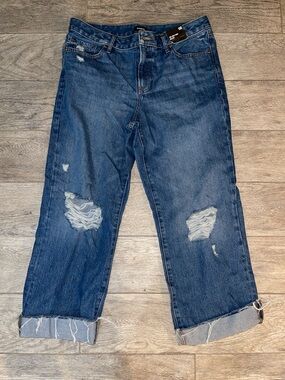 Express Women's Dark Blue Distressed Boyfriend Jeans